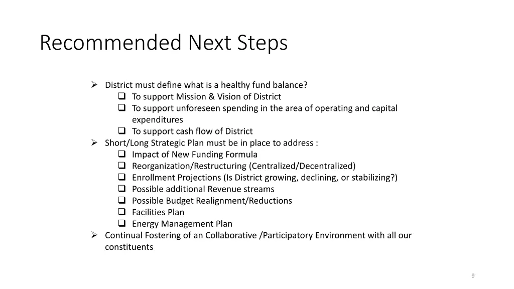 recommended next steps