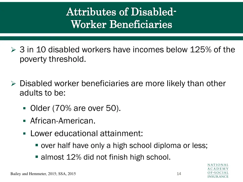 attributes of disabled worker beneficiaries