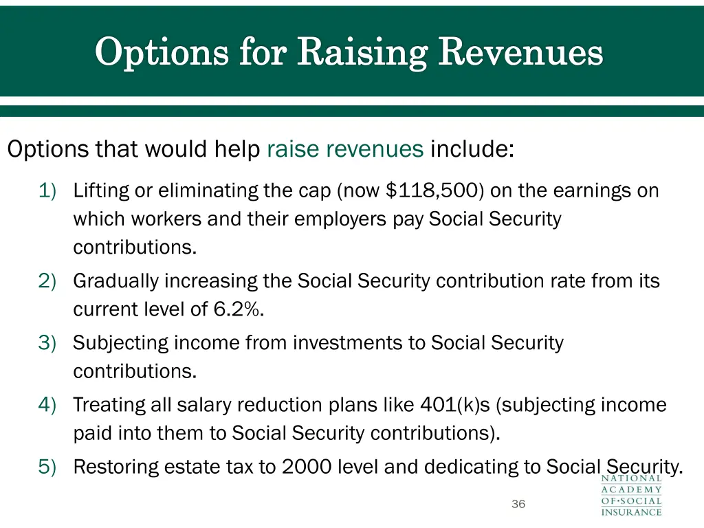 options for raising revenues