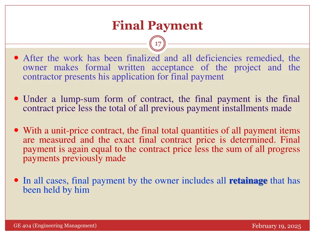 final payment