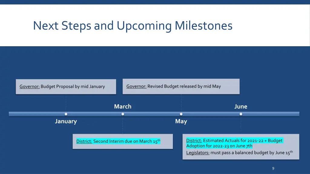 next steps and upcoming milestones