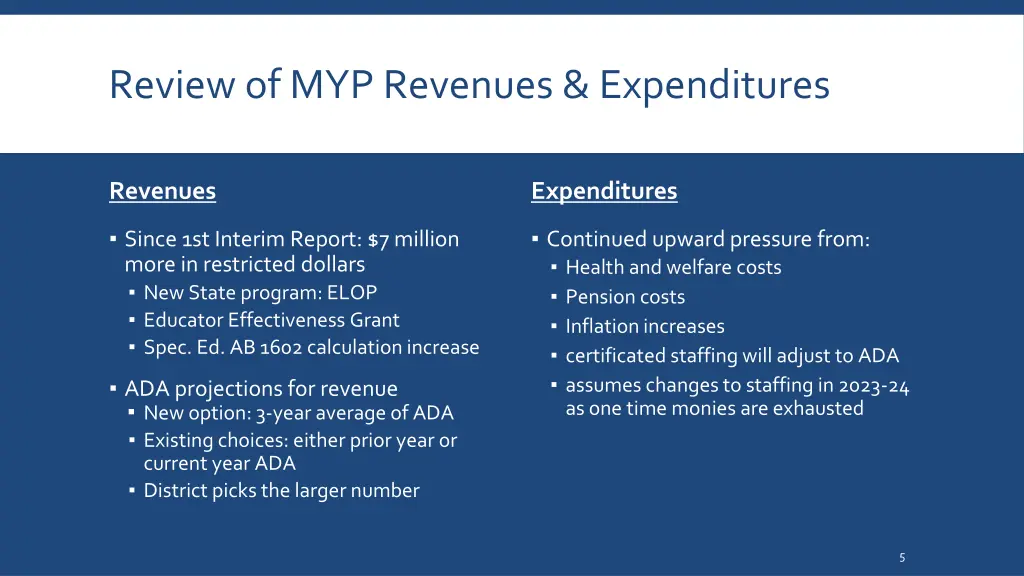 review of myp revenues expenditures