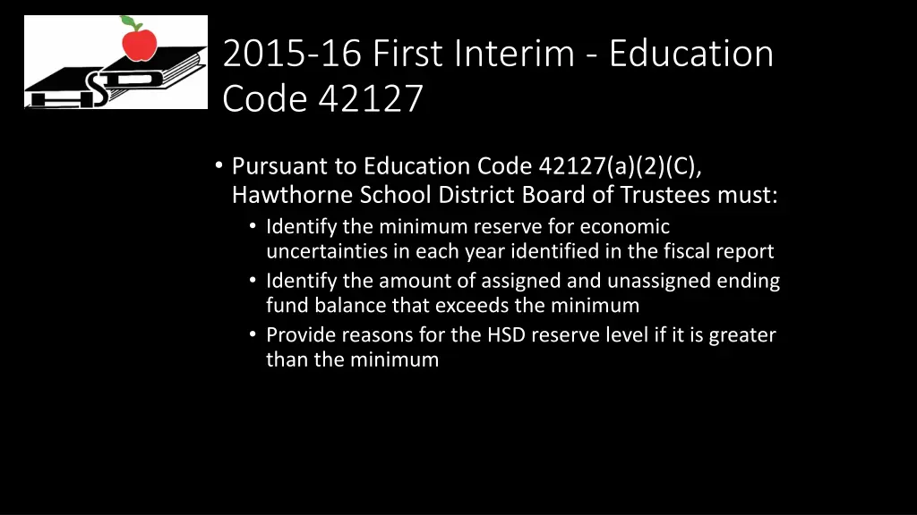 2015 16 first interim education code 42127