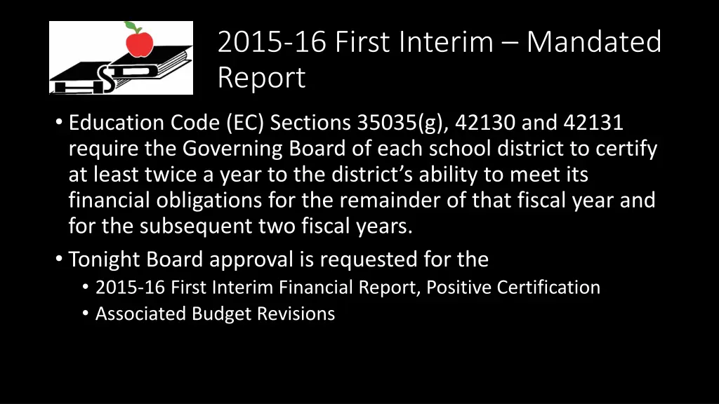 2015 16 first interim mandated report