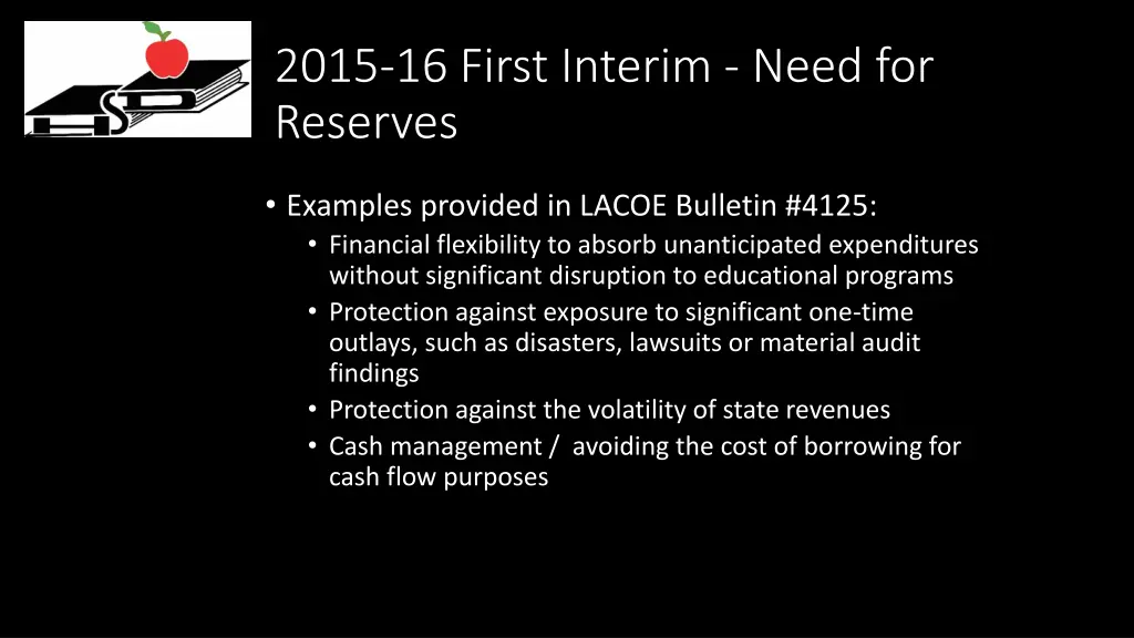 2015 16 first interim need for reserves