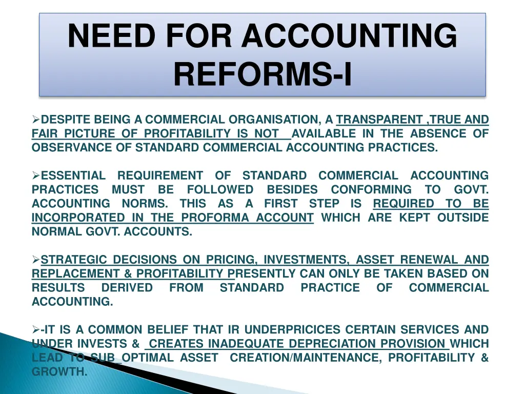 need for accounting reforms i