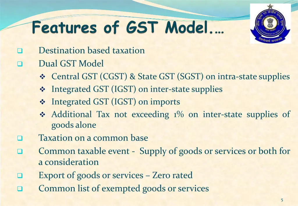 destination based taxation dual gst model