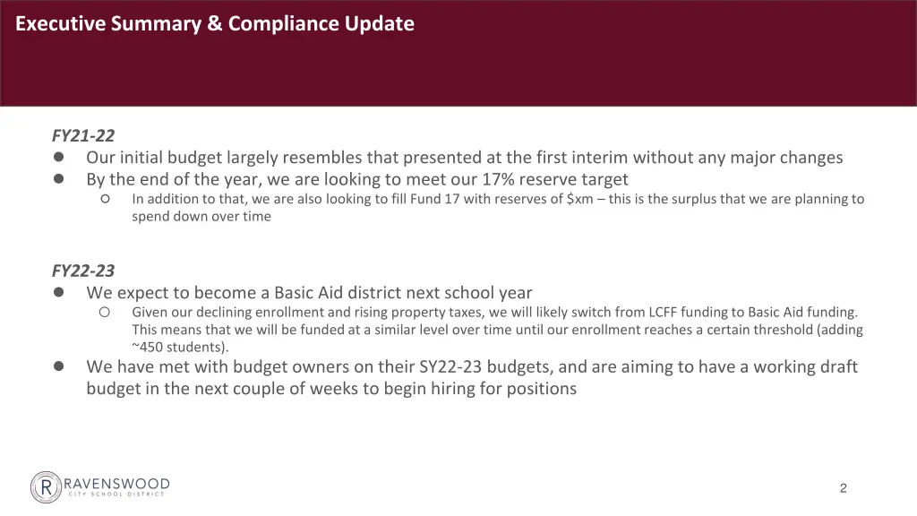 executive summary compliance update