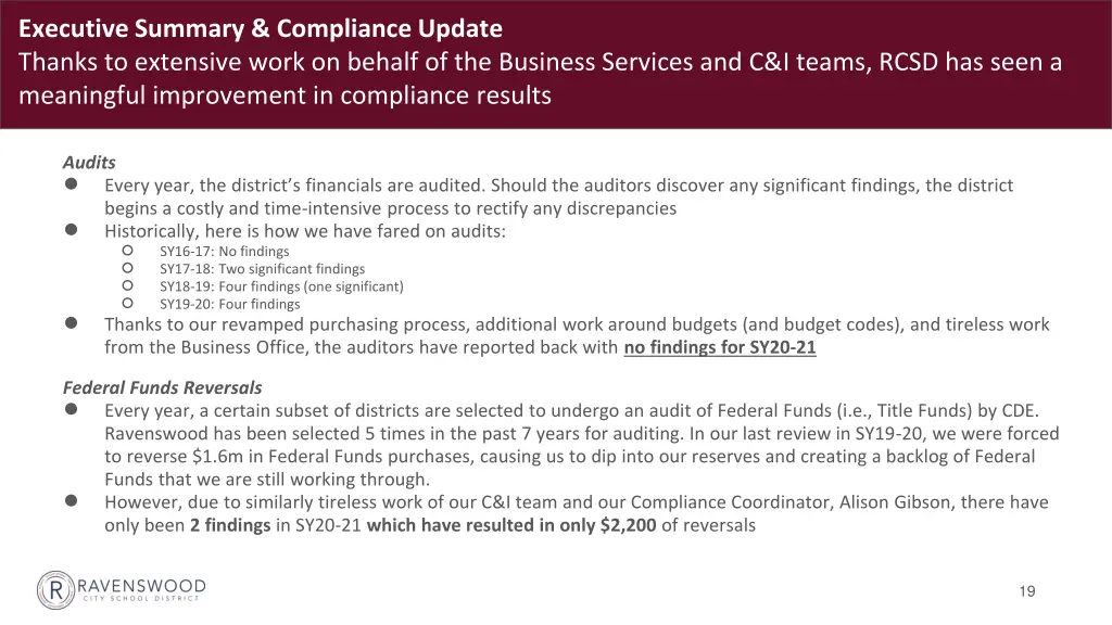 executive summary compliance update thanks