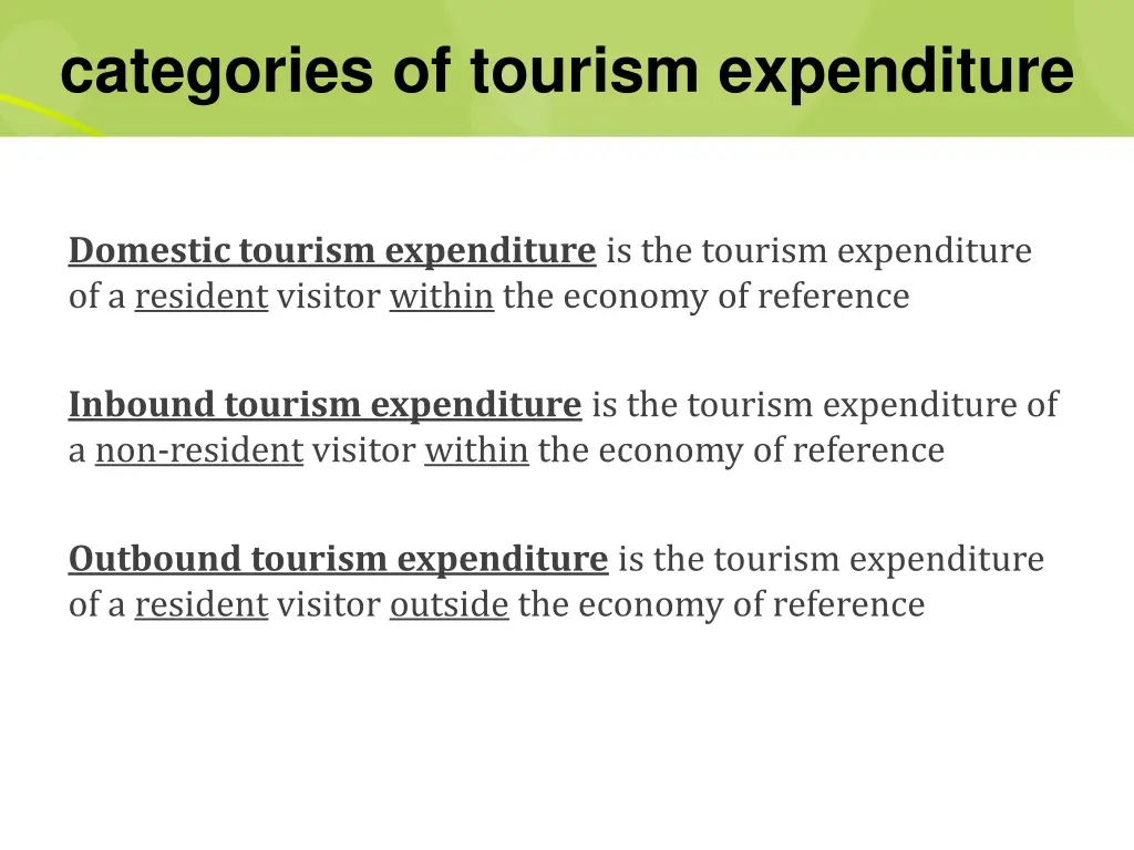 categories of tourism expenditure