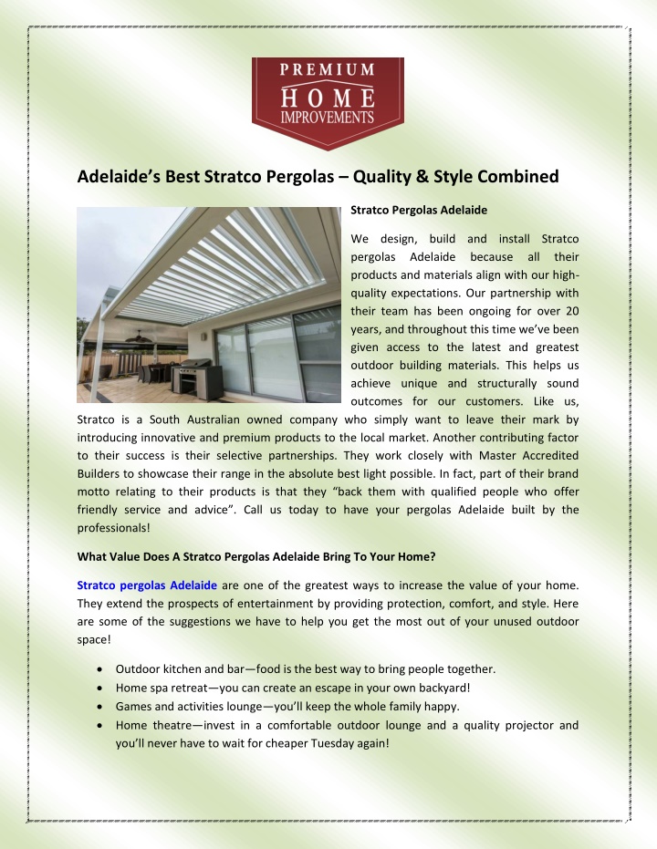 adelaide s best stratco pergolas quality style