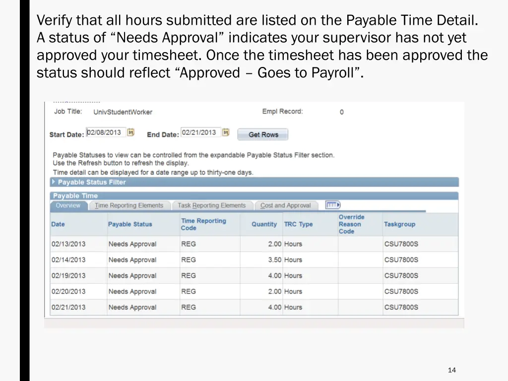 verify that all hours submitted are listed
