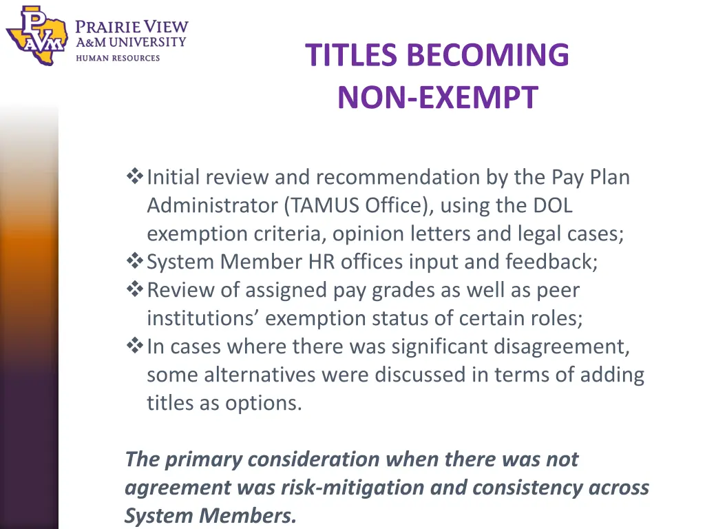 titles becoming non exempt