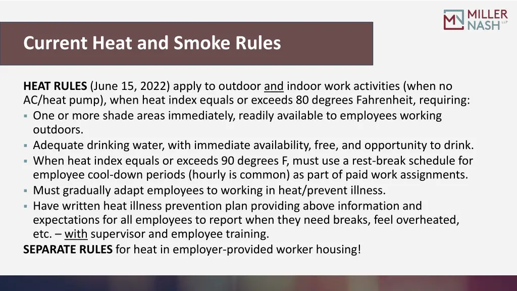current heat and smoke rules