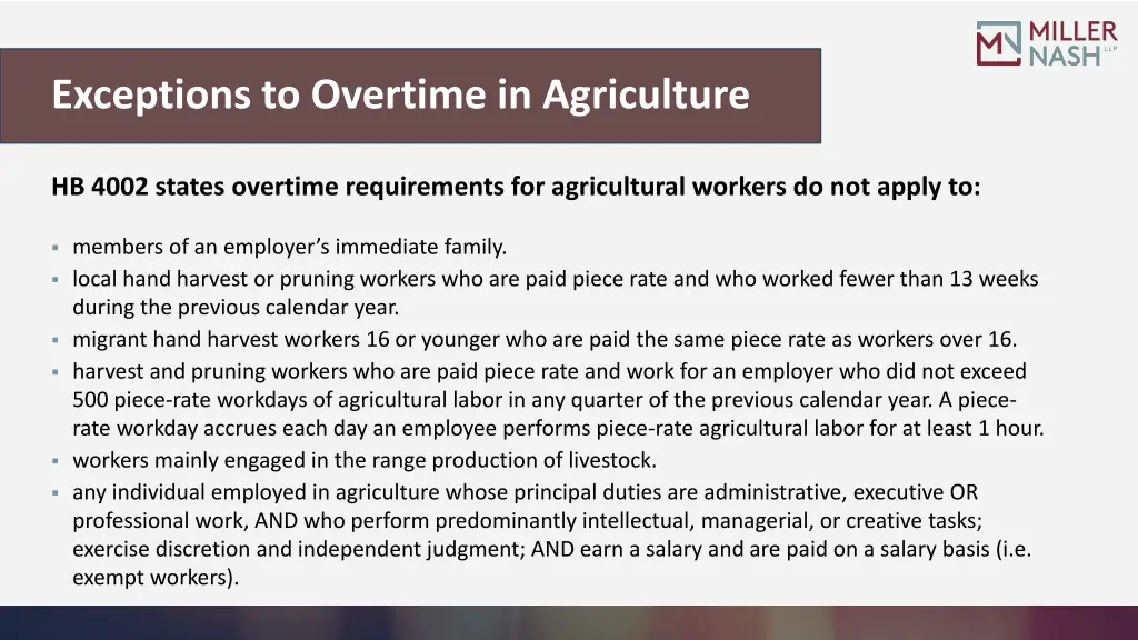 exceptions to overtime in agriculture