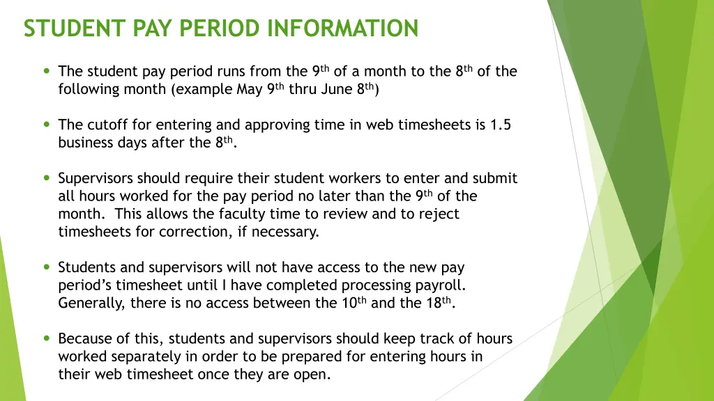 student pay period information