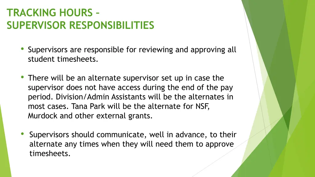 tracking hours supervisor responsibilities