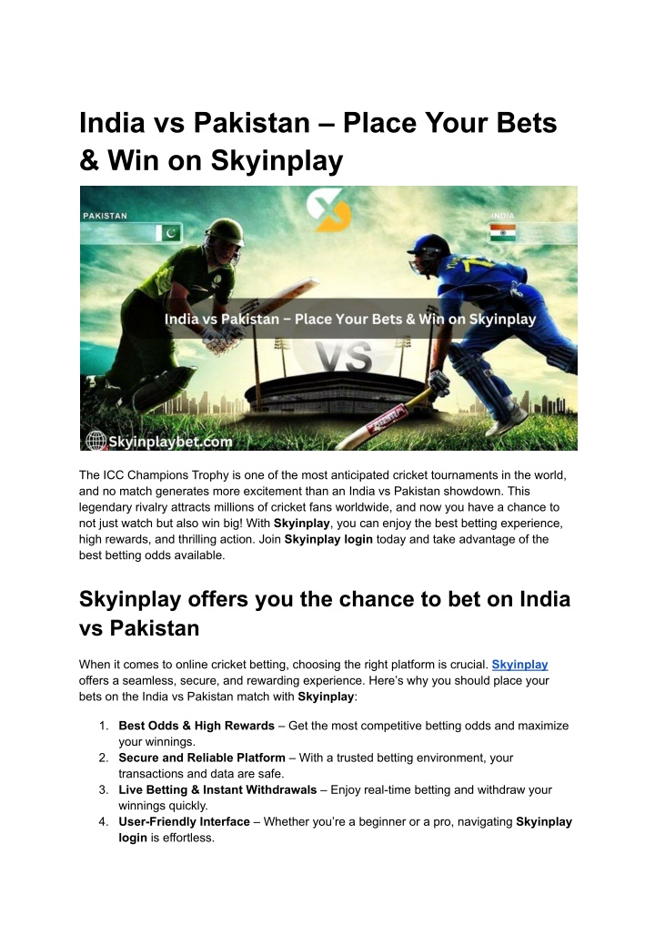 india vs pakistan place your bets win on skyinplay