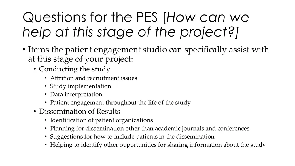 questions for the pes how can we help at this 1