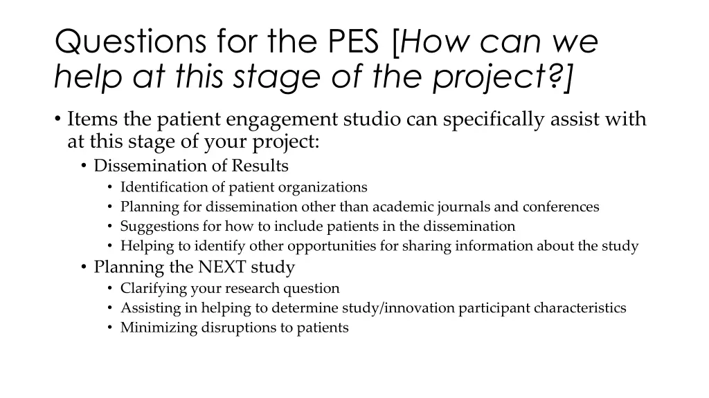 questions for the pes how can we help at this 2
