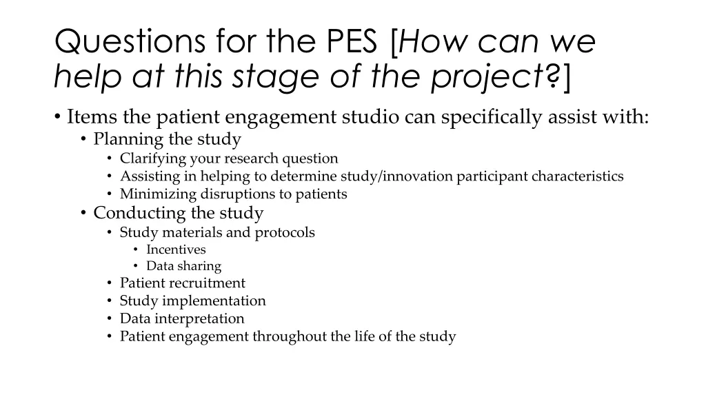 questions for the pes how can we help at this