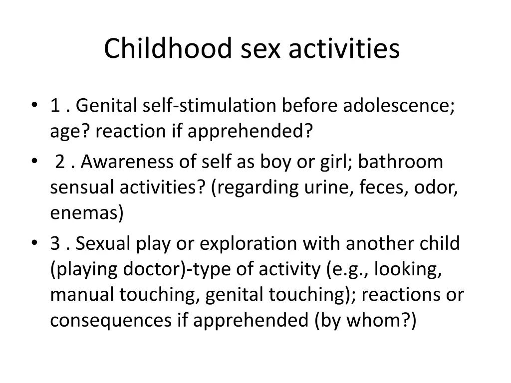 childhood sex activities