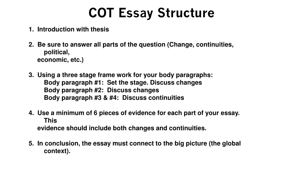 cot essay structure