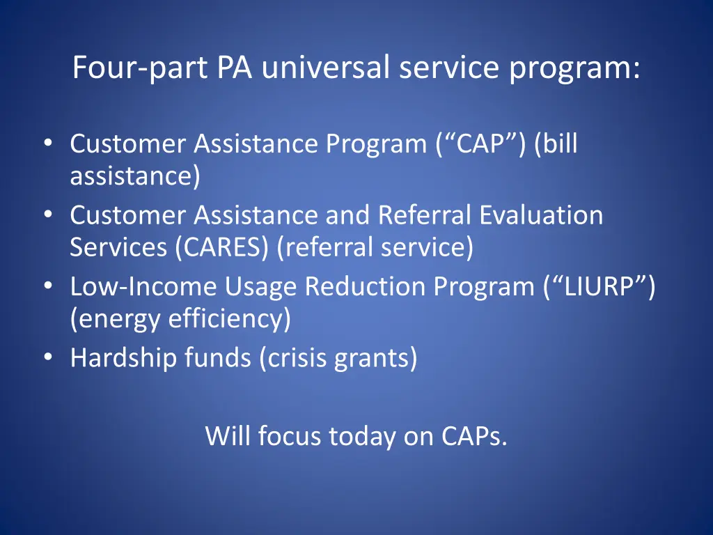 four part pa universal service program