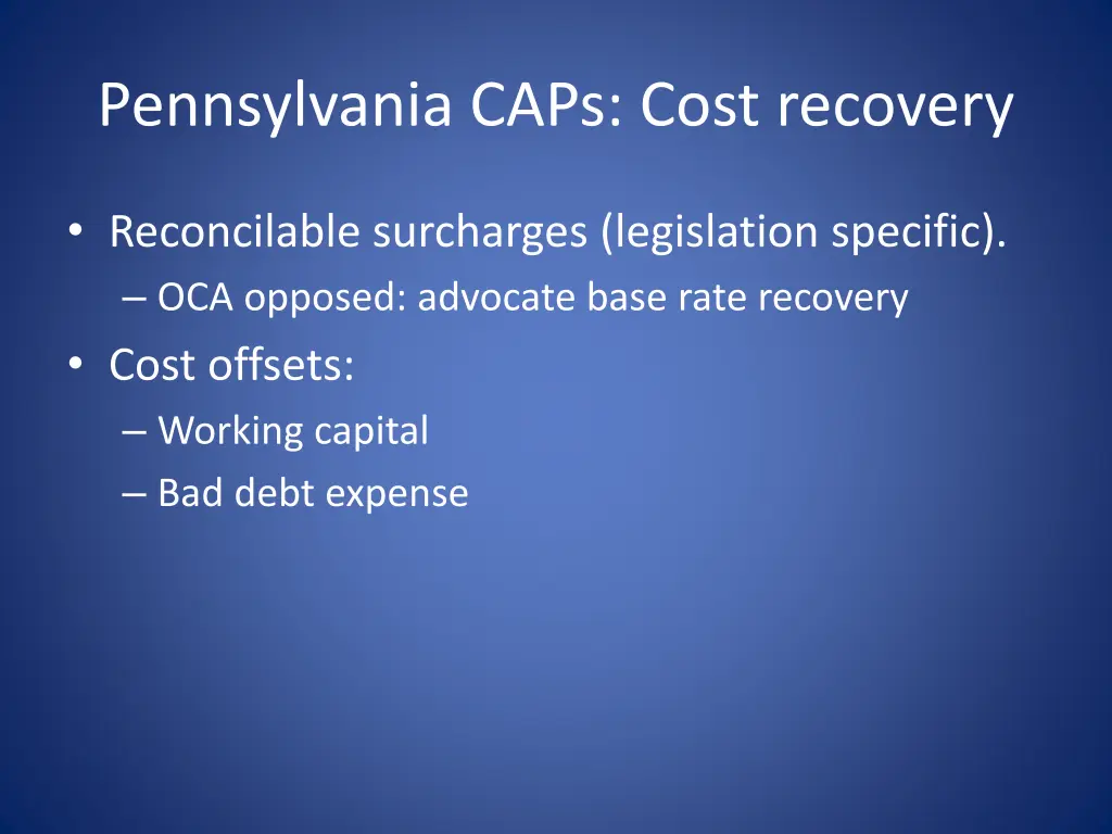 pennsylvania caps cost recovery