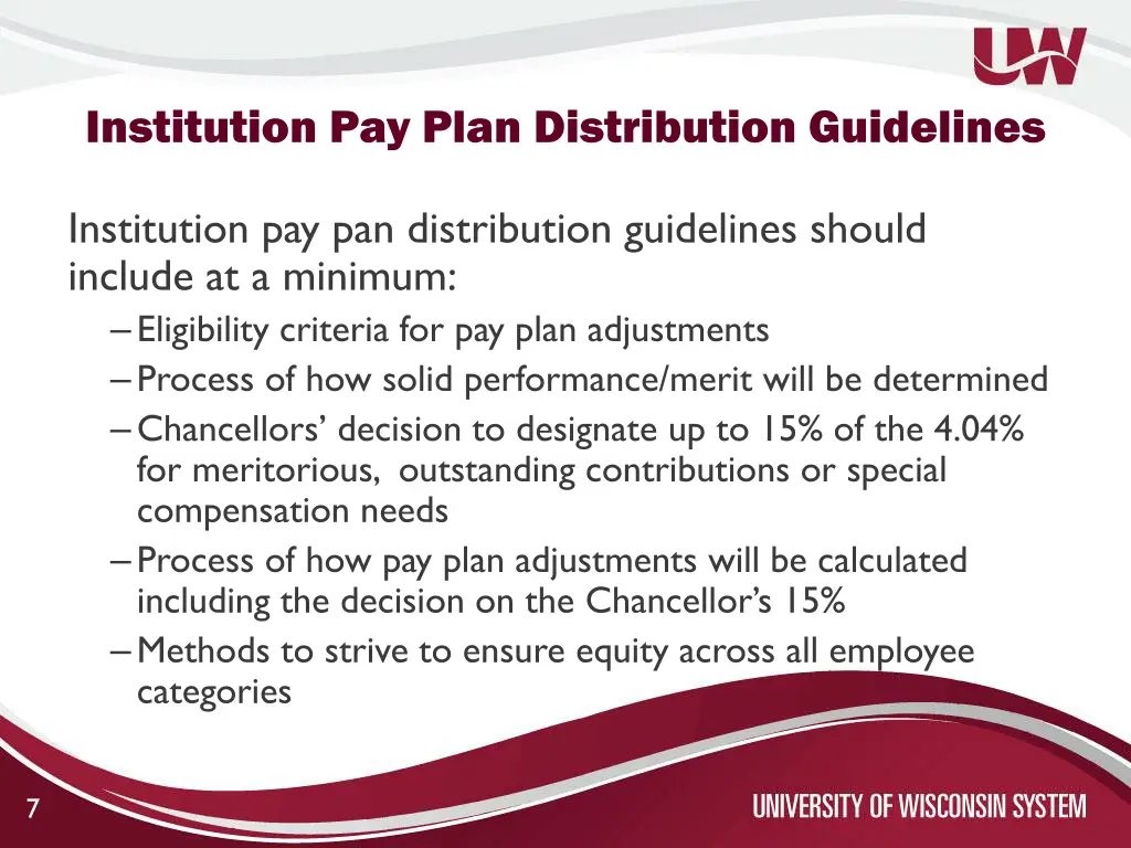 institution pay plan distribution guidelines