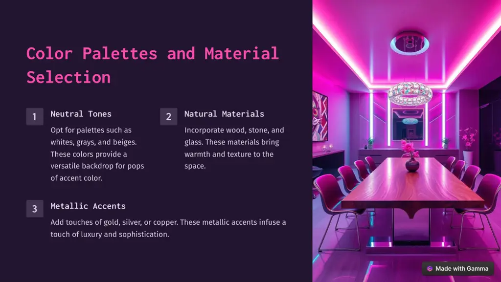 color palettes and material selection