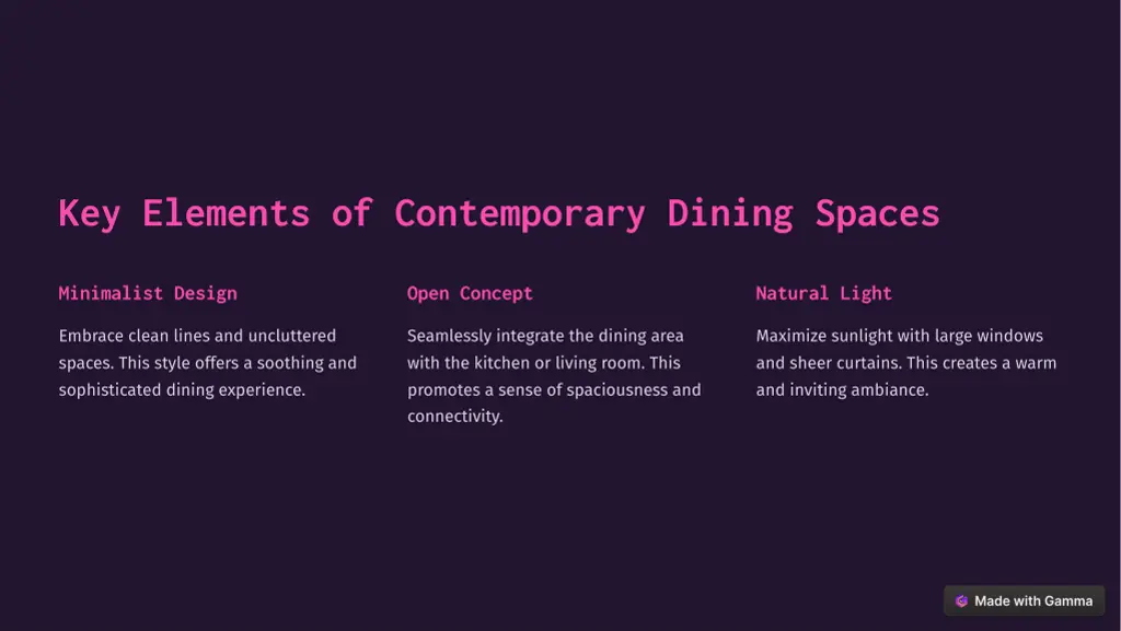key elements of contemporary dining spaces