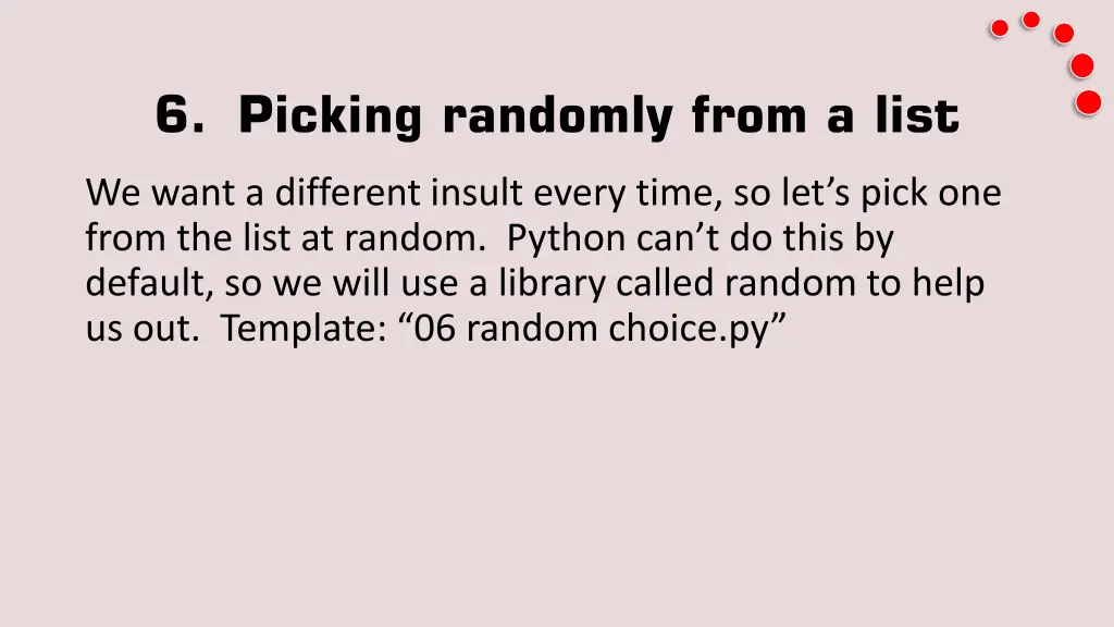 6 picking randomly from a list