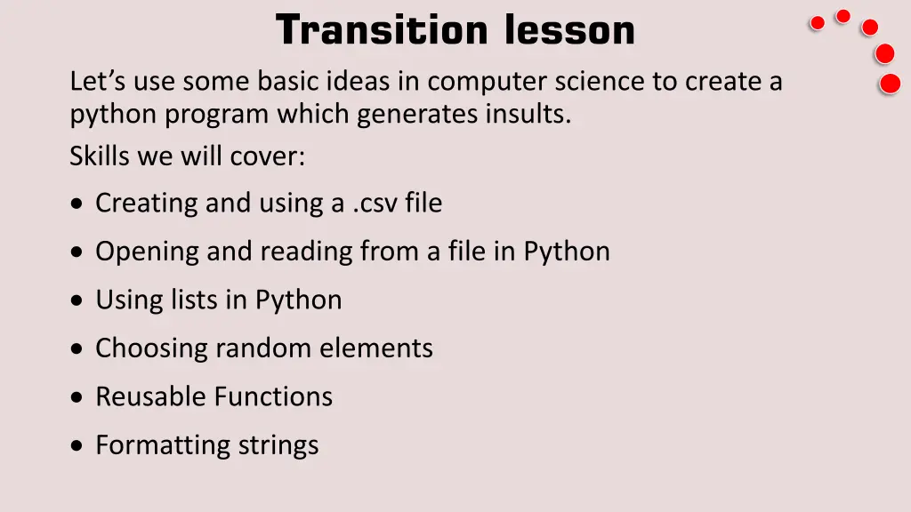 transition lesson