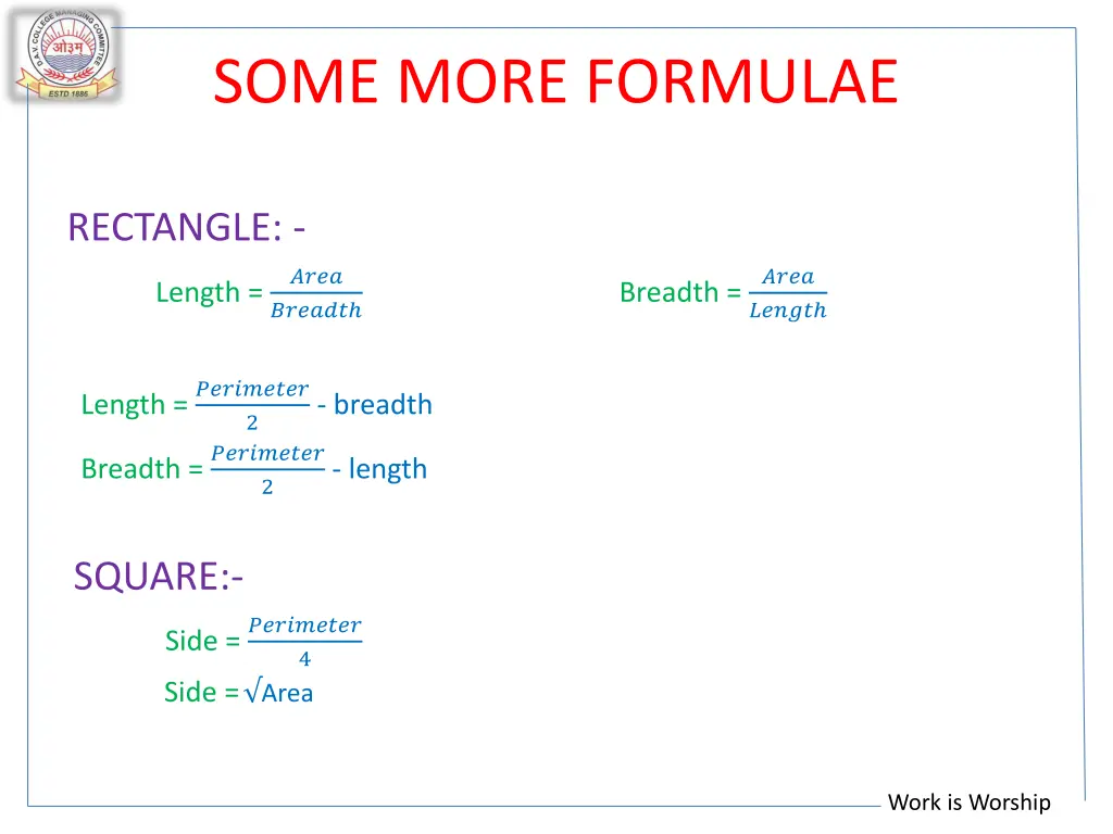 some more formulae