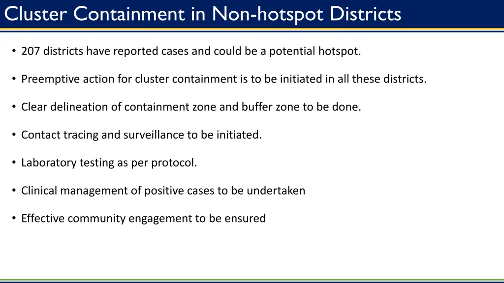 cluster containment in non hotspot districts