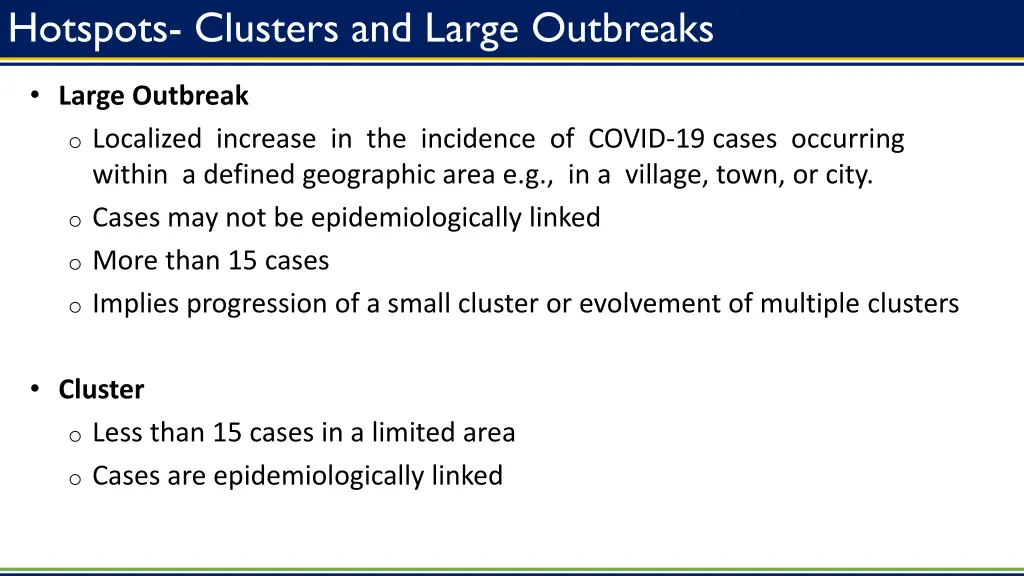 hotspots clusters and large outbreaks