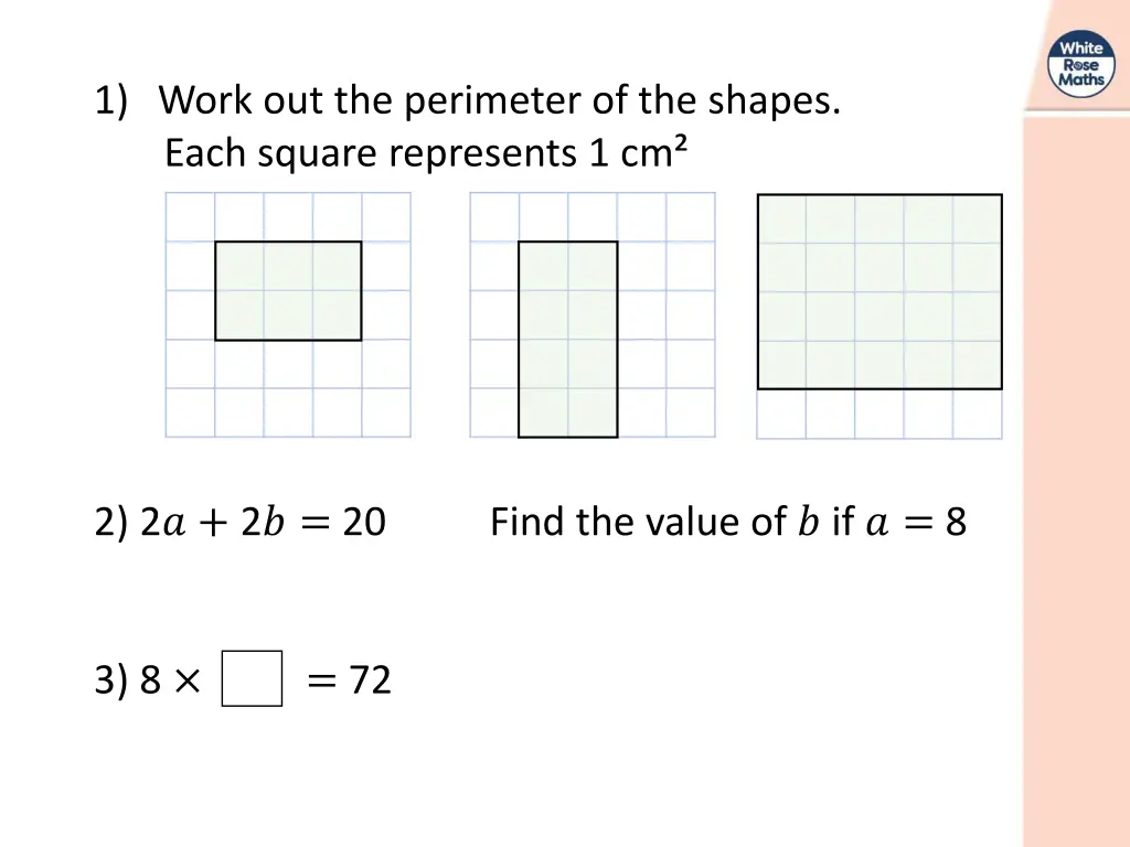 1 work out the perimeter of the shapes each