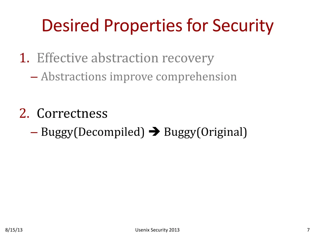 desired properties for security 1