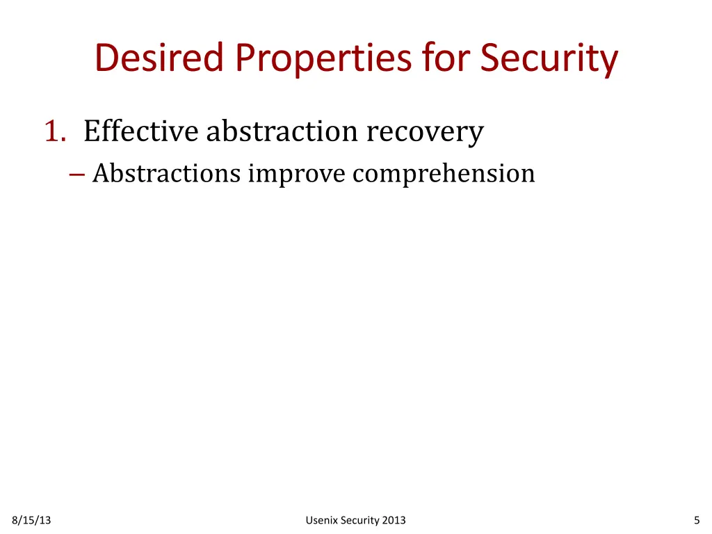 desired properties for security