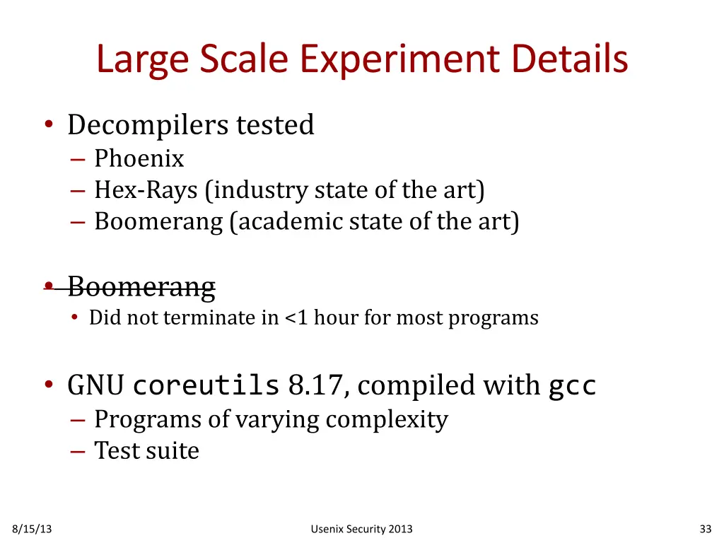 large scale experiment details