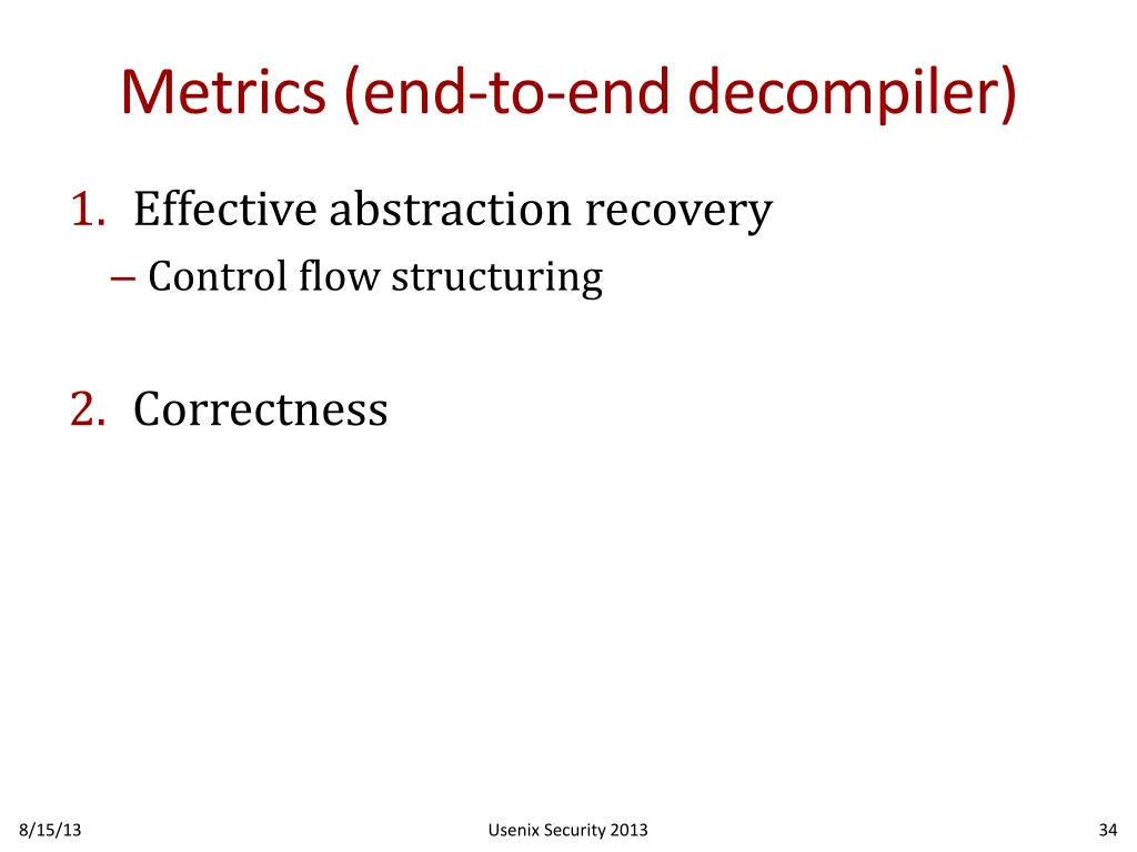 metrics end to end decompiler