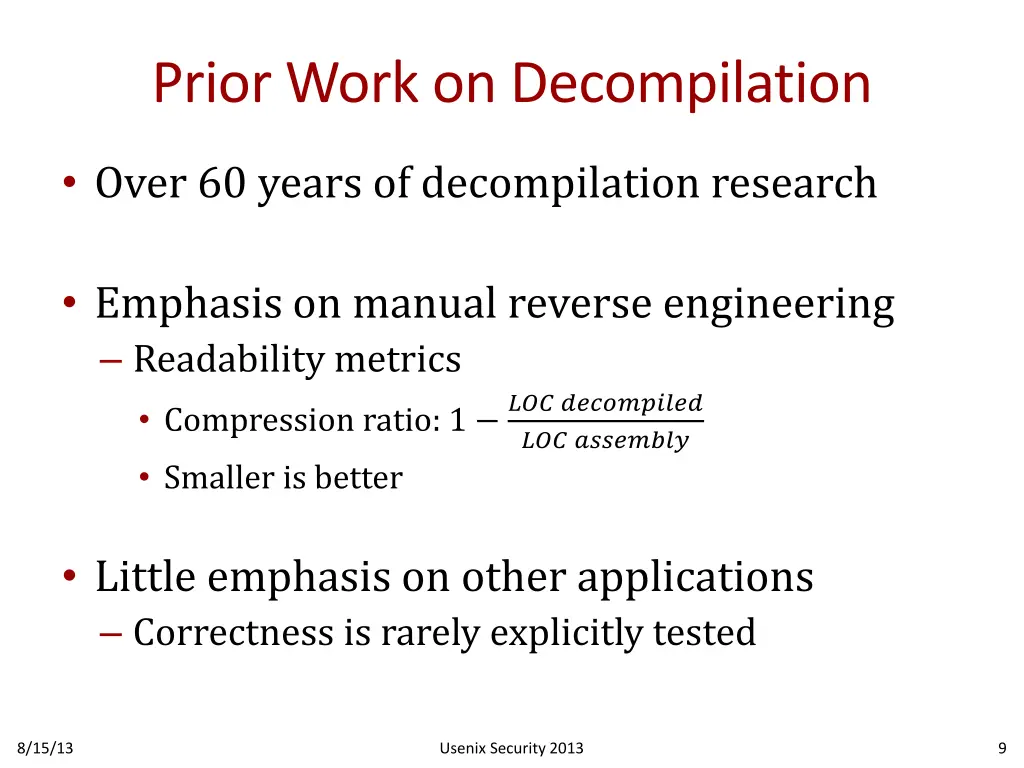 prior work on decompilation