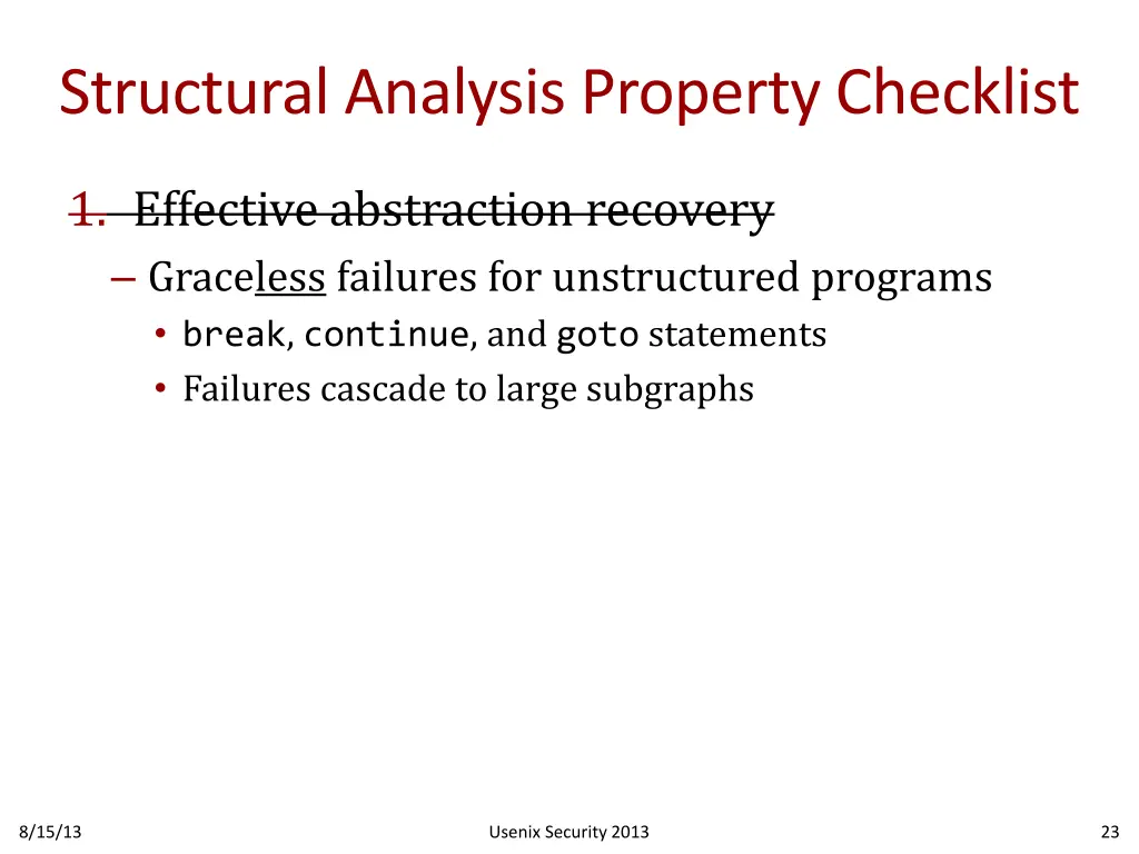 structural analysis property checklist 1
