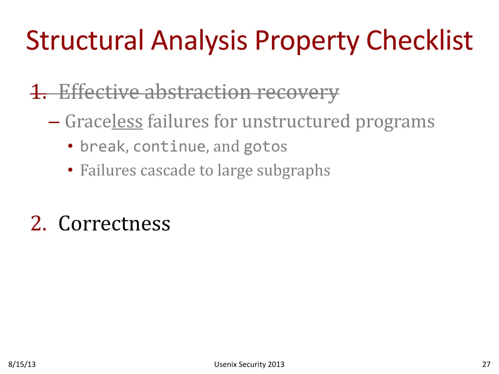 structural analysis property checklist 2