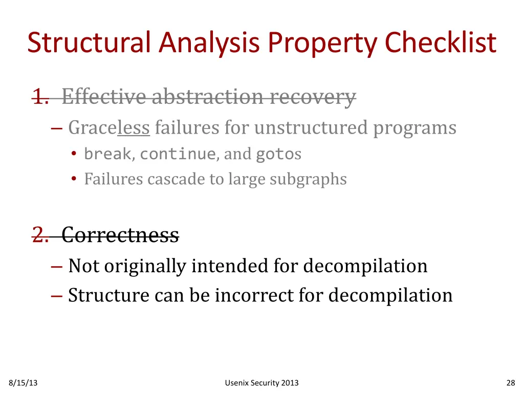 structural analysis property checklist 3