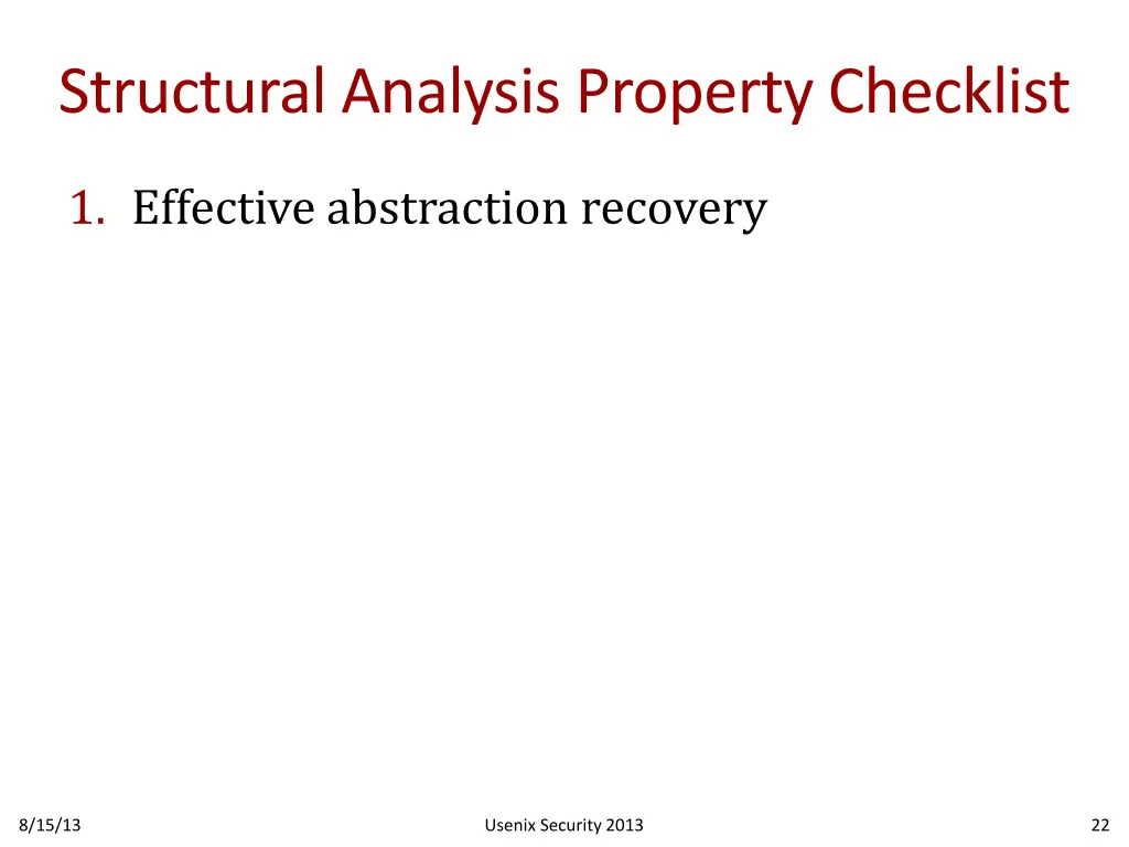 structural analysis property checklist