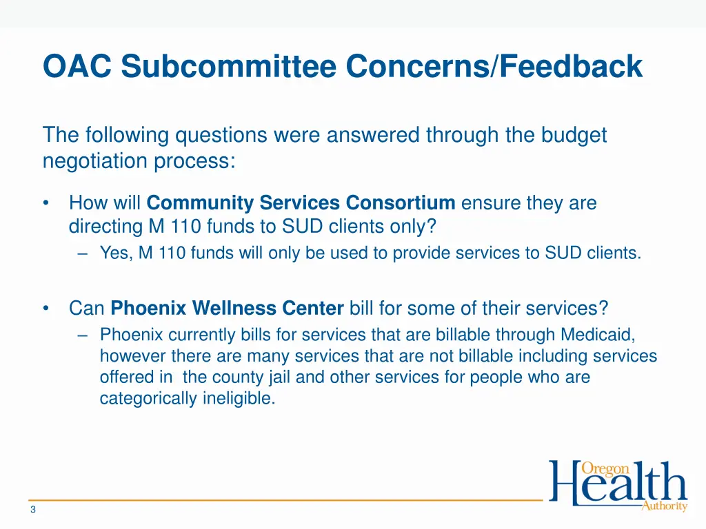 oac subcommittee concerns feedback