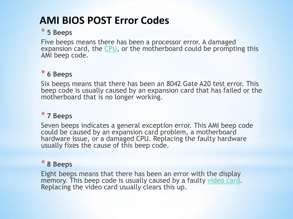 ami bios post error codes 1