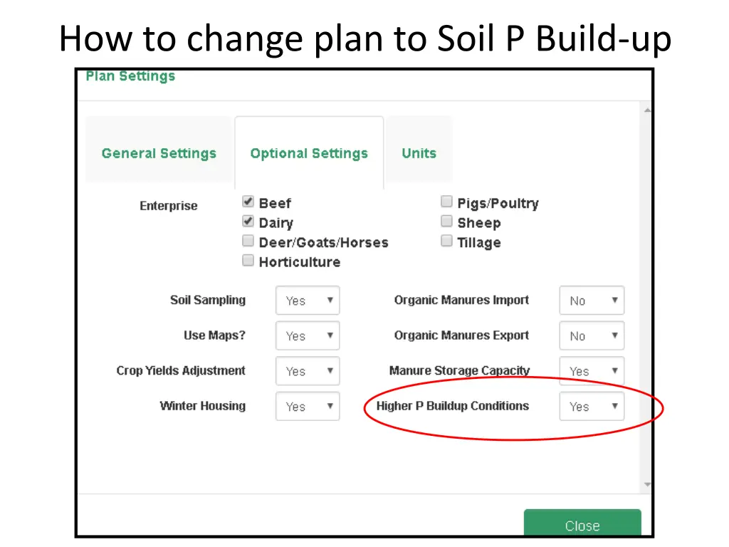 how to change plan to soil p build up